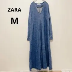 ザラ デニムブルー ロングシャツワンピース 無地 シンプル マキシ丈 ナチュラル