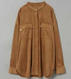 JEANASIS／シアーバンドカラーシャツ／ブラウン