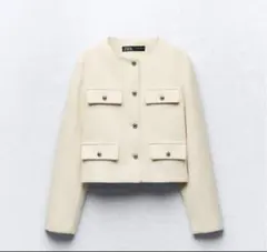 【最終価格】完売品　ZARA フラップクロップドジャケットノーカラージャケット