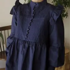 連休セール☆ピンタックフリルブラウス☆ネイビー