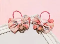 いちご柄 リボン ヘアゴム 2個セット♪ ピンクカラー