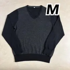 トップバリュ メンズ Vネックセーター ブラック M