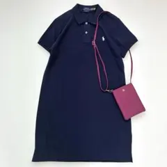【ラルフローレン】ポロワンピース　ひざ丈　半袖　スパンコール　ビッグポニー　茶色 ラルフローレン】ポロワンピース ひざ丈 半袖 スパンコール ビッグ