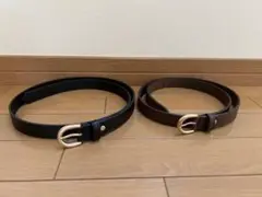 レザー ベルト 2本セット 黒 茶色 ゴールドバックル