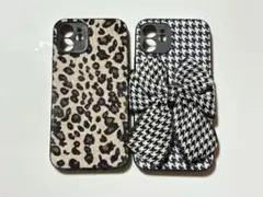 iPhone12用ケース千鳥柄リボン・ヒョウ柄