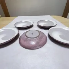【未使用品】たち吉　グレーに白い丸柄の陶器皿 5枚セット