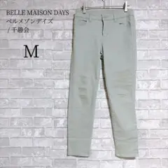 ベルメゾン 美脚スキニーカラーパンツ ライトグリーン ストレッチパンツ M相当のサムネイル