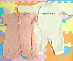 ベビー服70-80cm　ELFINDOLLピンクロンパースと白カバーオールセット