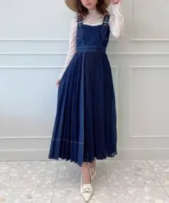 エイミーイストワール アシンメトリーシアーデニムプリーツワンピース