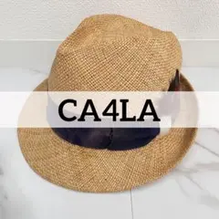 日本製 CA4LA 麦わら帽子 ストローハット 天然草 フェザー フェードリボン