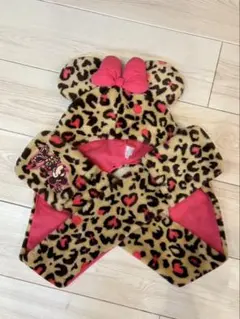 ミニーマウス ヒョウ柄フード付きキャップ