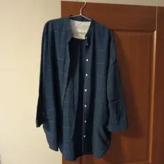 無印良品　ネイビー チェック柄 長袖シャツ M-L