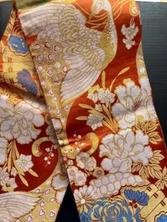 オレンジ 花柄 丸帯