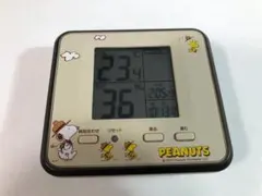 美品☆スヌーピー　デジタル温度・湿度計（クロック付き）　茶メタリック　リズム