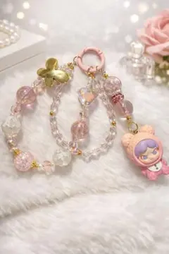 ハンドメイド ピンク系 携帯ストラップ