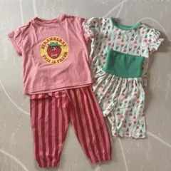 いちご　チューリップ　夏用パジャマセット 子供ルームウェアのサムネイル