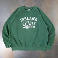 USA古着　フルーツオブザルーム　スウェット　カレッジ　アイルランド　グリーン