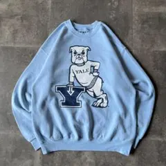 00s Yale カレッジロゴスウェット 水色 L A369 プリント