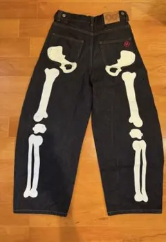 Y2K MINUSTWO 骨プリント ダークグレー デニムパンツ 完売品 希少 