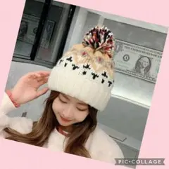 新作　ニット帽子　男女兼用　ベージュ　柄✩.*˚メンズレディース　数量限定