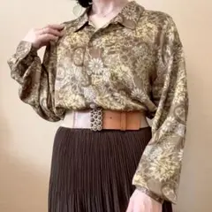 BIGI シルクキュプラフラワープリント開衿シャツ 美品 ヴィンテージ 