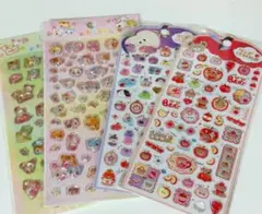 3Dクリスタル ねこ うさぎ 硬いタイプ　りんご動物デザインシール　4枚セット