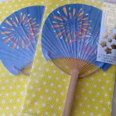 花火模様　青色　扇子のレター　2セット　和柄