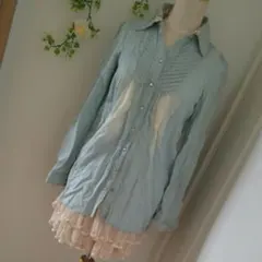 イング デニム 長袖シャツ 長め ウォッシュ 38