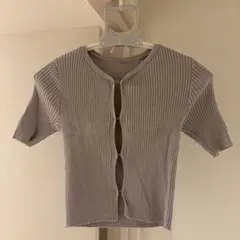 グレー 半袖リブ編みカーディガン