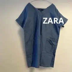 最終価格！ZARA BASICデニムチュニック　ワンピース　Vネックのサムネイル