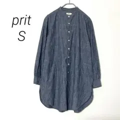 【pritプリット】バンドカラーロングシャツ 長袖 S デニム調　TRIPのサムネイル