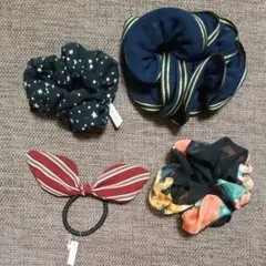 ヘアアクセサリー シュシュ ヘアゴム4点セット