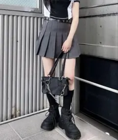 Figments* ベルト付きチェーンプリーツミニスカート