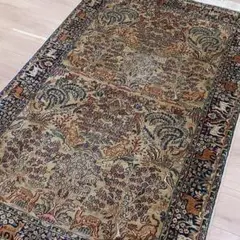 専用Y3137 インド カシミールシルク絨毯 手織り 151×94㎝