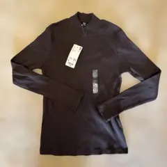 リブ編みハイネックセーター M ダークブラウン