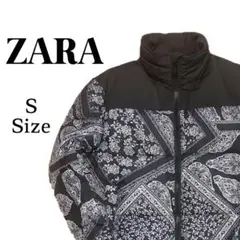 ZARA ペイズリー柄 ダウンジャケット 切替デザイン S 黒