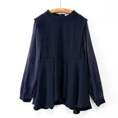 美品 ローファッジ サテンスリーブフレアブラウス スタンドカラー 日本製