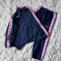 美品PUMA プーマ ジャージ テープロゴ ネイビー ピンク セットアップ 上下