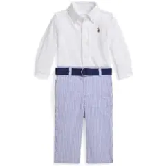 【新品・訳あり】ラルフローレン ニットシャツ＆パンツセット 12M/80　#52