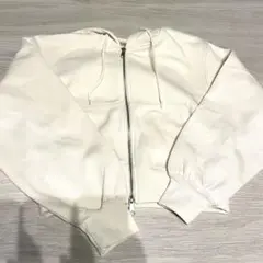 グレイル　tu1858 裏起毛　パーカー　白　ショート丈　ダブルジップ