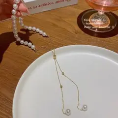 【再入荷】ネックレス　パール　ペンダント　パーティー　パールチェーン　韓国