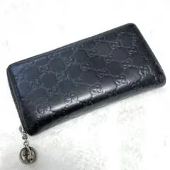 GUCCI 長財布　ブラック　シマレザー　ラウンドファスナーのサムネイル
