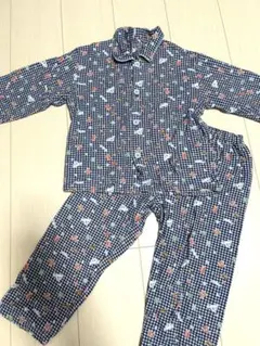 子どもパジャマ　120 上下セット　綿100長袖長ズボン　車柄　チェック　男の子
