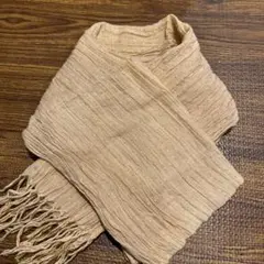 週末お値下げ❣️オレンジベージュ ストール/金糸/しわ加工 フリンジ付き