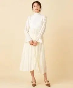 【ZOZO限定】異素材ドッキングプリーツワンピース　ロングニットドレス　Aライン