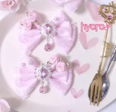 量産型 ロリータ リボン ヘアクリップ 薔薇 ローズ ピンク ロリィタ 姫系