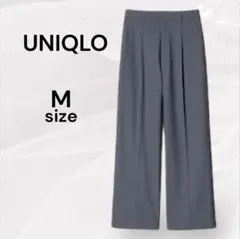 ユニクロ 美品 グレー ワイドパンツ タックワイドパンツ M センタープレス