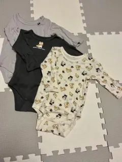 犬柄長袖ボディスーツ ロンパース 肌着3枚セット