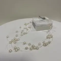 真珠 多層式ネックレス シルバー留め具