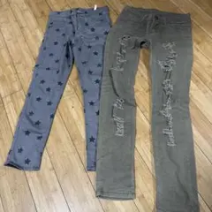 H&M 星柄ダメージスキニーパンツセット130とxs